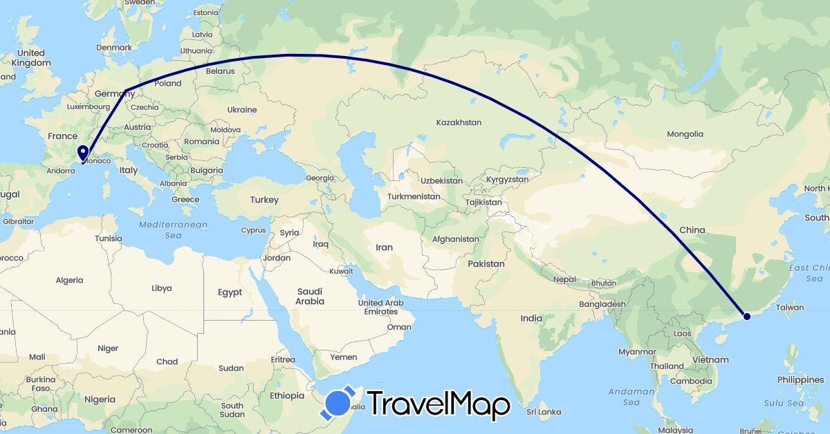 TravelMap itinerary: driving in China, Germany, France (Asia, Europe)
